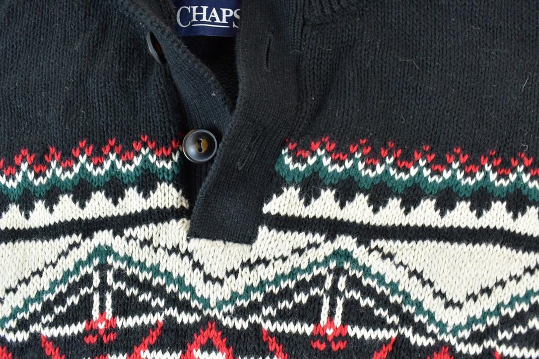 Polo Clothing > Gender Neutral Adult Clothing > Hoodies & Sweatshirts > Sweatshirts Vintage Y2K Chaps Ralph Lauren Knit Quarter Button Collared Crewneck Sweater Men's 2XL