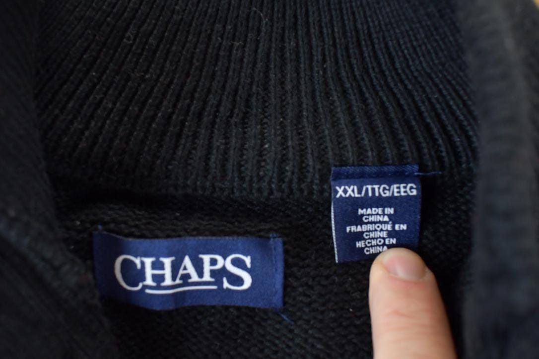 Polo Clothing > Gender Neutral Adult Clothing > Hoodies & Sweatshirts > Sweatshirts Vintage Y2K Chaps Ralph Lauren Knit Quarter Button Collared Crewneck Sweater Men's 2XL