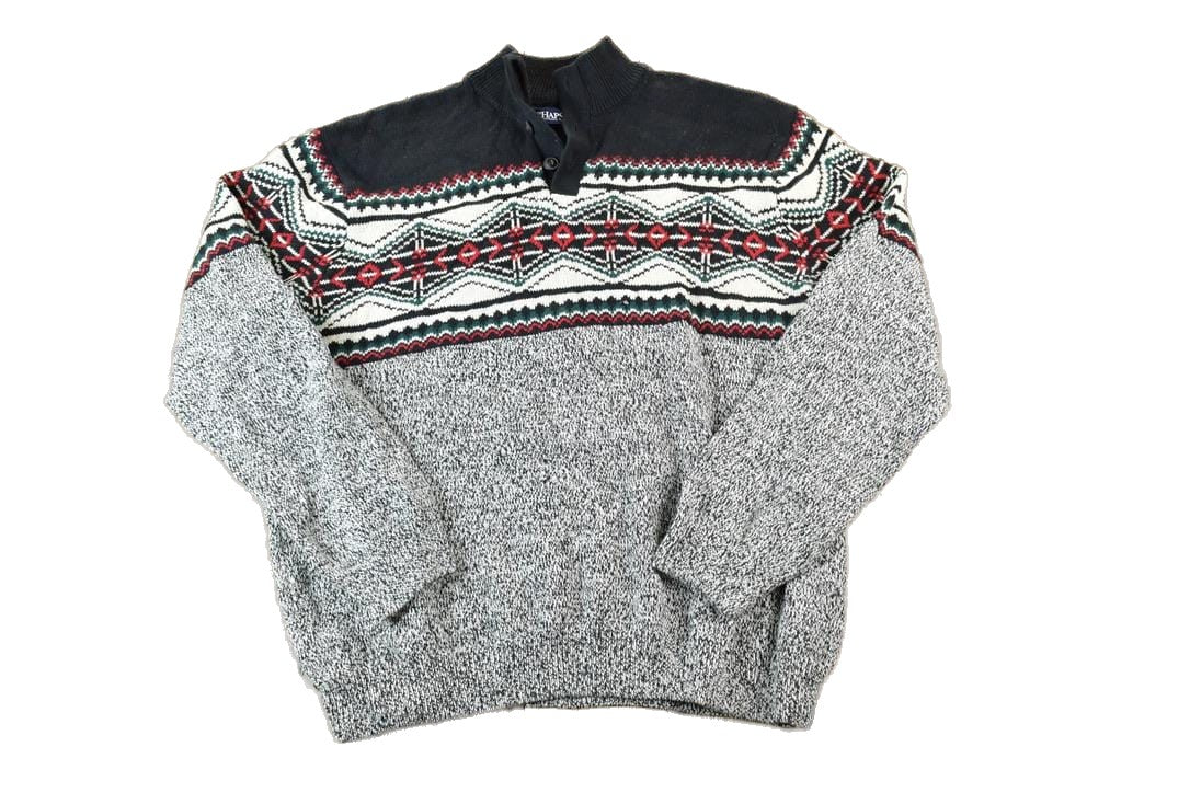 Polo Clothing > Gender Neutral Adult Clothing > Hoodies & Sweatshirts > Sweatshirts Vintage Y2K Chaps Ralph Lauren Knit Quarter Button Collared Crewneck Sweater Men's 2XL