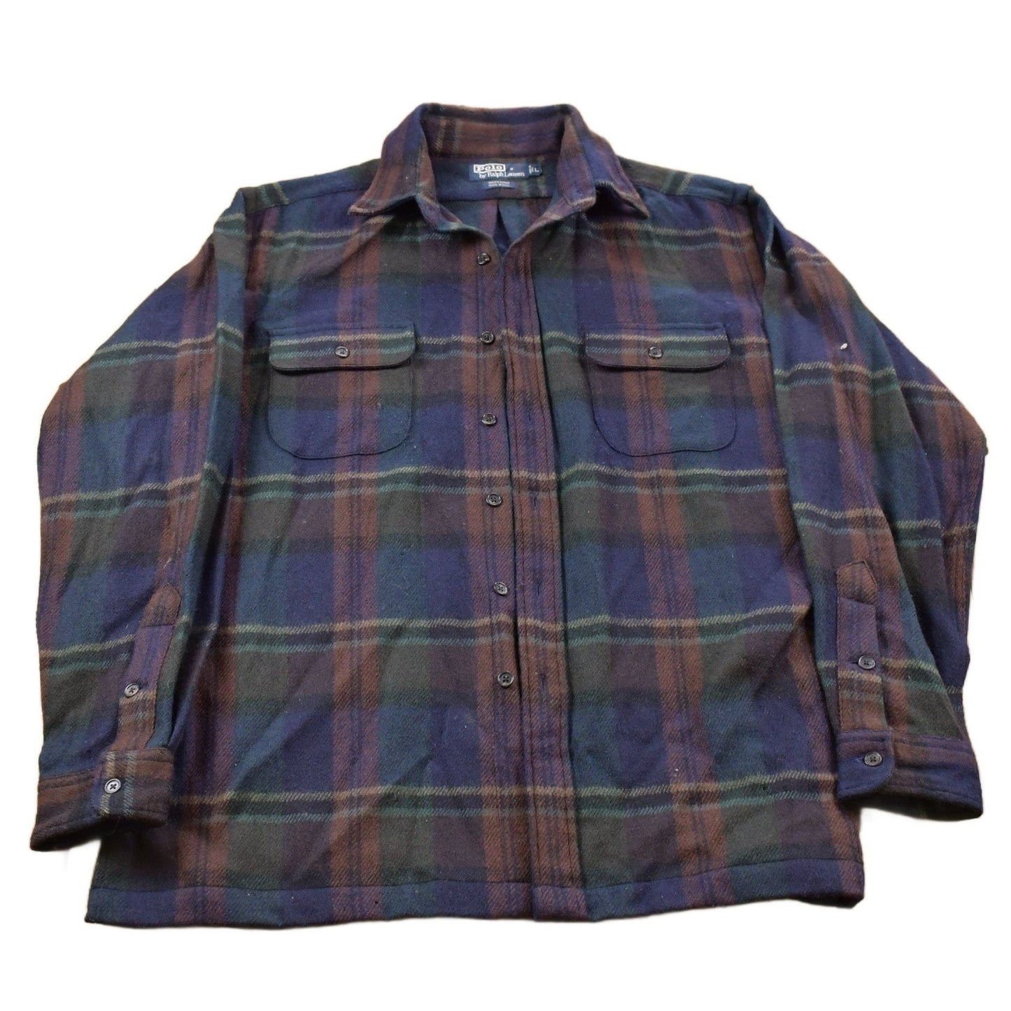 Polo Clothing > Men's Clothing > Shirts & Tees > Oxfords & Button Downs Vintage 1990s 100% Wool Polo Ralph Lauren Plaid Button Up Shirt Men's Large