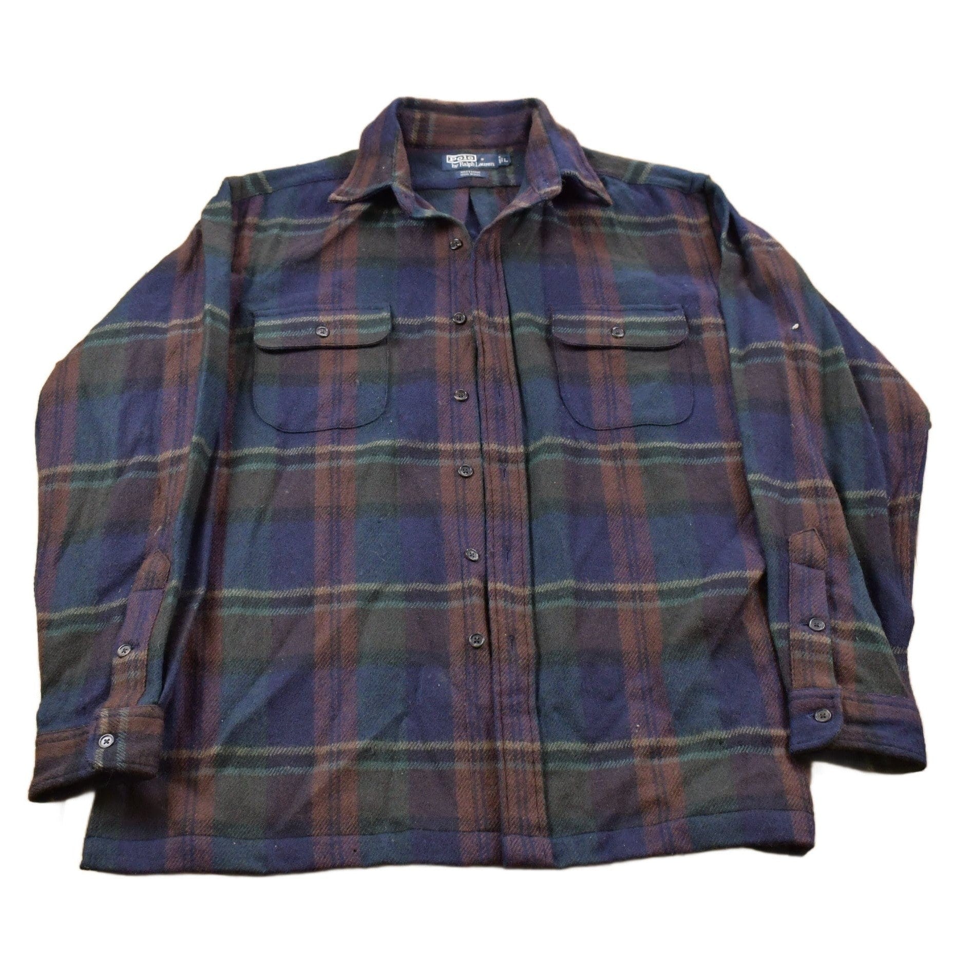 Polo Clothing > Men's Clothing > Shirts & Tees > Oxfords & Button Downs Vintage 1990s 100% Wool Polo Ralph Lauren Plaid Button Up Shirt Men's Large