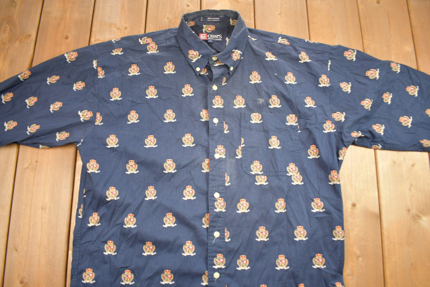 Polo Clothing > Men's Clothing > Shirts & Tees > Oxfords & Button Downs Vintage 1990s Chaps Ralph Lauren All Over Print Button Up Shirt Men's XL