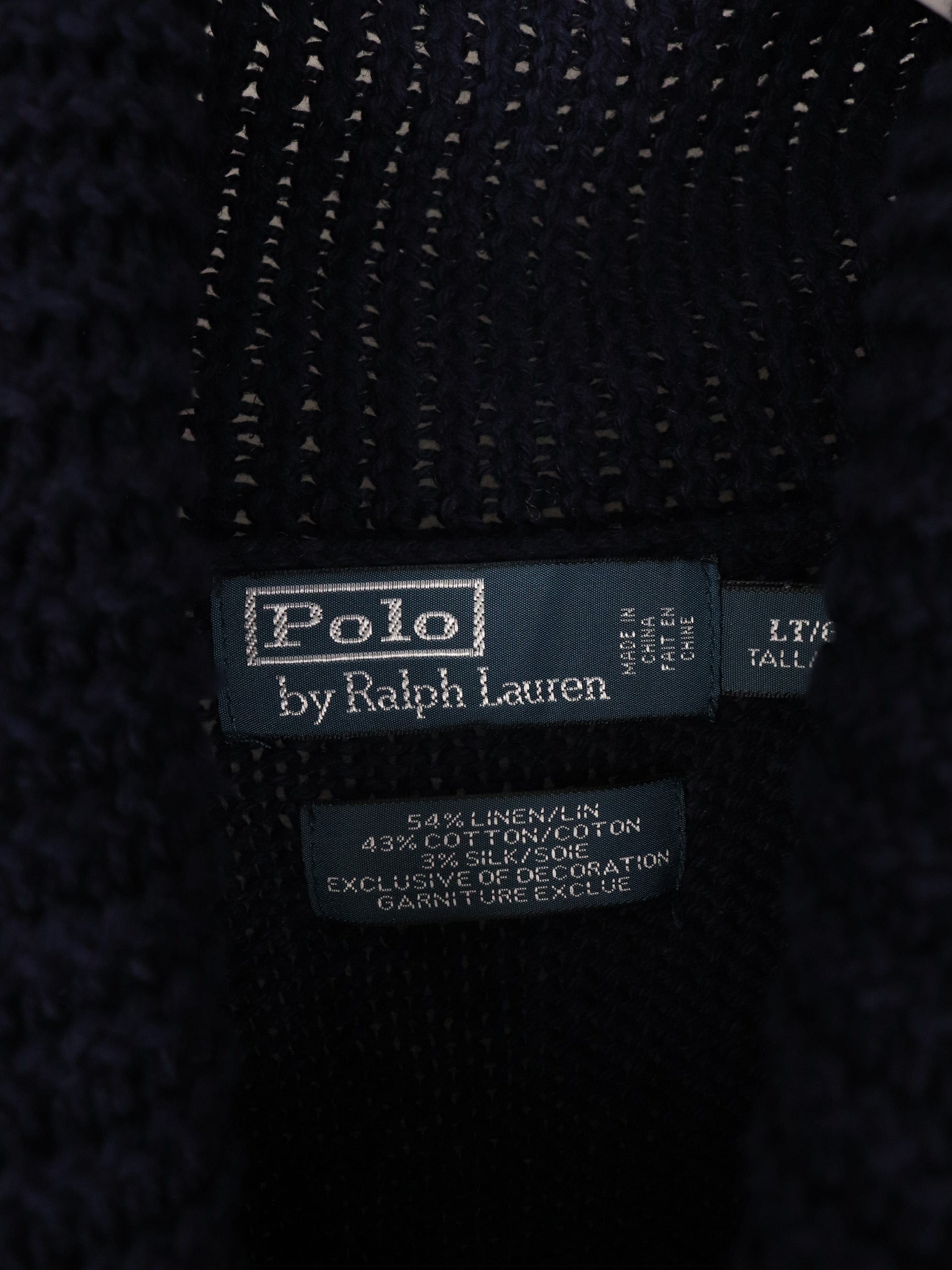 Vintage Polo Ralph Lauren Sweater Mens Tall L Blue Knit Shawl Flag