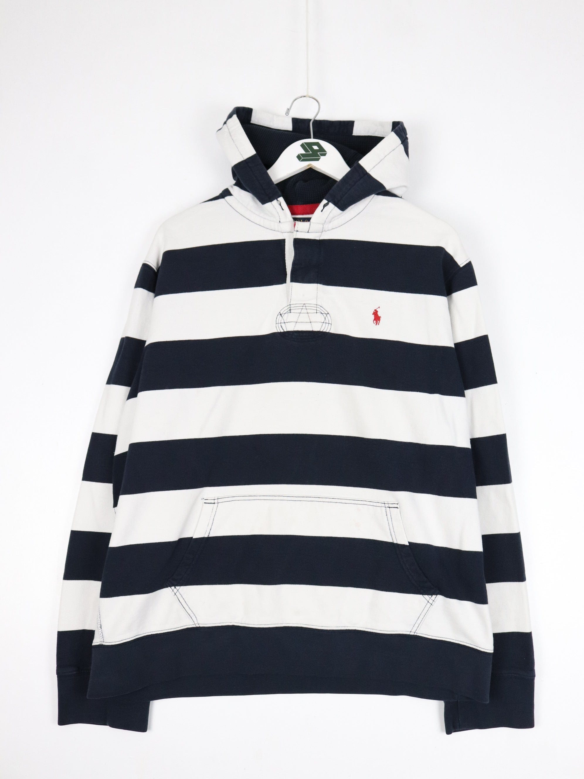 Polo Ralph Lauren Sweatshirt Mens 2XL Blue White Striped Hoodie