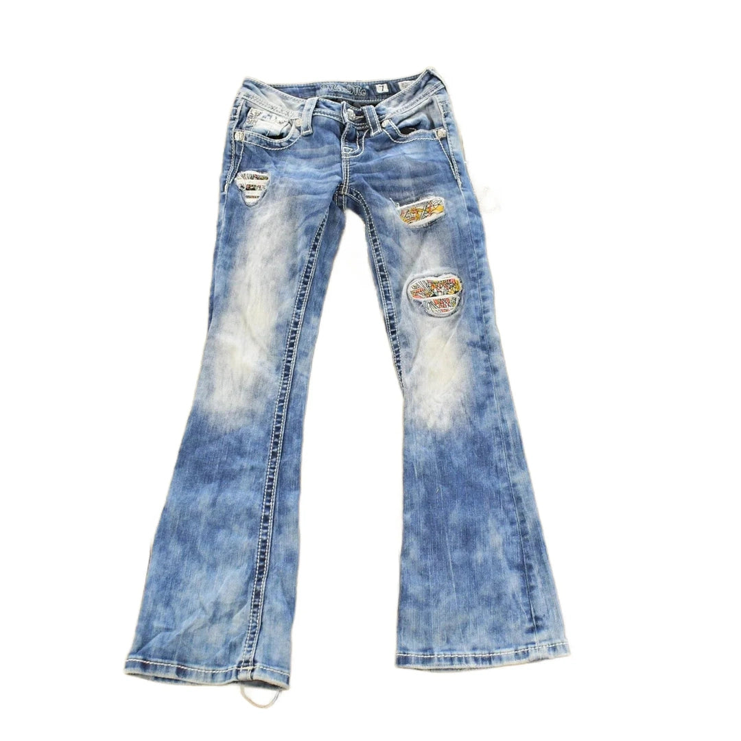 Vintage Y2K Miss Me Bedazzled Low Rise Jeans Women's 23 x 25 / Bootcut / 2000's Embroidered Contrast Stitched Denim from propervintagecanada