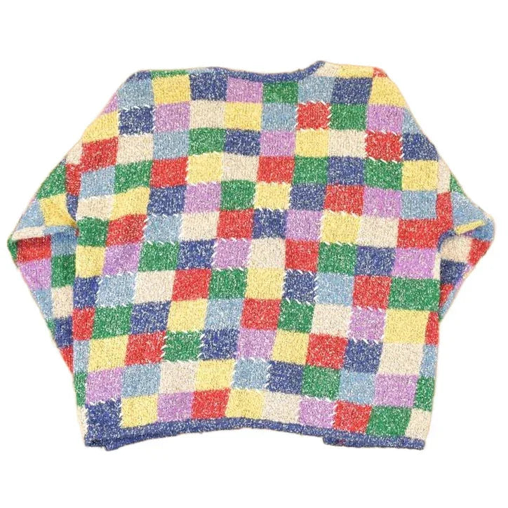 Vintage 1990s Mandal Bay Checkered Abstract Knit Cardigan Sweater Womens L from propervintagecanada