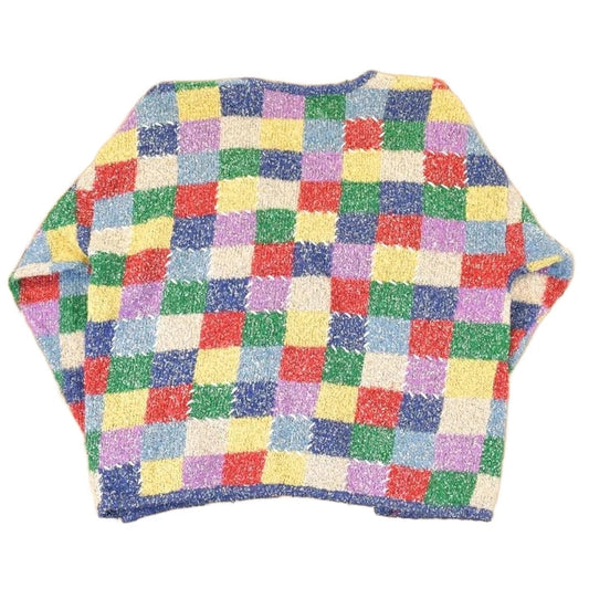 Vintage 1990s Mandal Bay Checkered Abstract Knit Cardigan Sweater Womens L