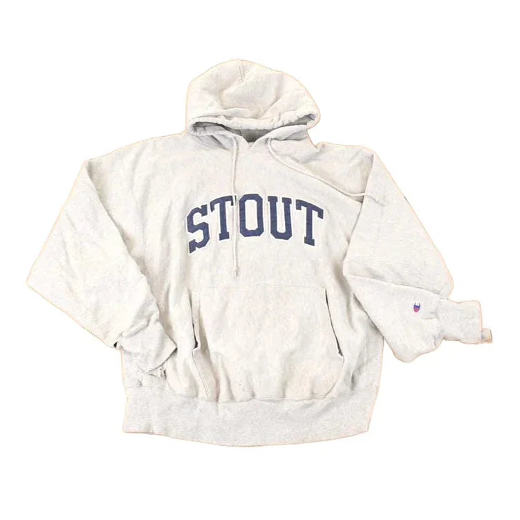 Vintage 1990's Stout Champion Reverse Weave Embroidered Hoodie Sweatshirt Mens L from propervintagecanada