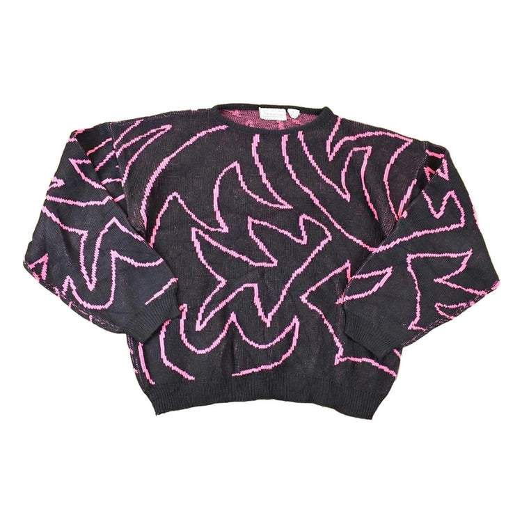 Vintage 1990s Shenanigan Floral Abstract Knit Crewneck Sweater Women's L