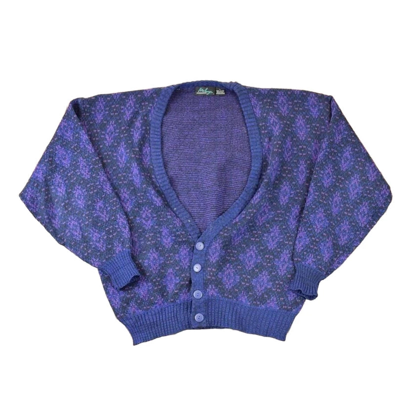 Vintage 1990s Melange Abstract Knit Cardigan Sweater Women's XL