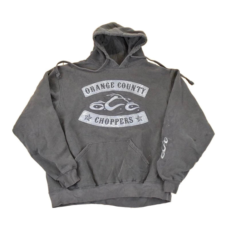 Vintage 1990s Orange Choppers Graphic Print Hoodie Sweatshirt Men's L