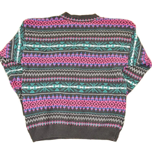 Vintage 1990s Snowflake Striped Knit AOP Crewneck Sweater Women's XL