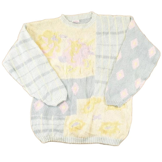 Vintage 1970s Avon Fashions Abstract Loose Knit Crewneck Sweater Womens L