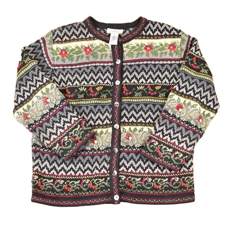 Vintage 1990s Talbots Abstract Knit Cardigan Sweater Womens S