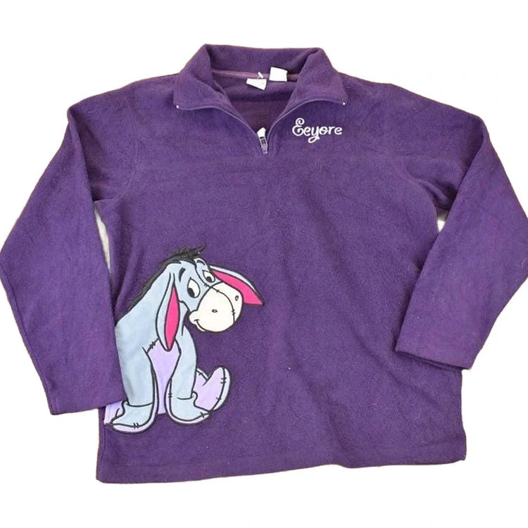 Vintage 1990s Disney Eeyore Winnie The Pooh Fleece Quarter Zip Sweater Women's M
