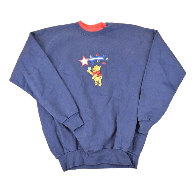Vintage 1990s Winnie The Pooh Embroidered Double Collar Disney Crew Neck Sweater Men's L