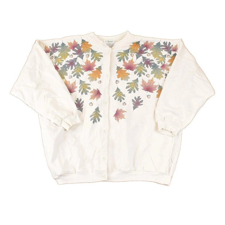 Vintage 1990s Artisans Fall AOP Graphic Print Button Up Crewneck Sweatshirt Women's XL