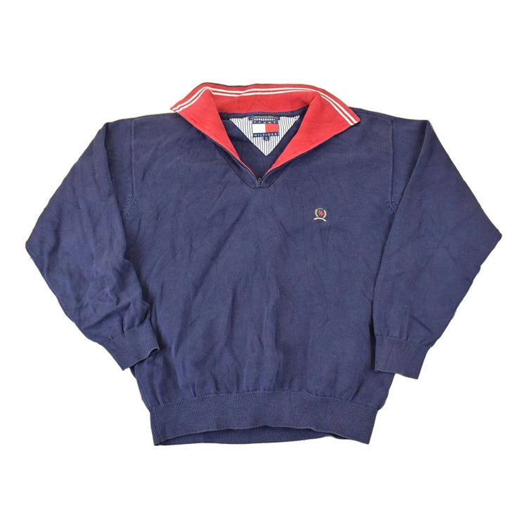 Vintage 1990s Tommy Hilfiger Quarter Zip Knit Sweater Mens L