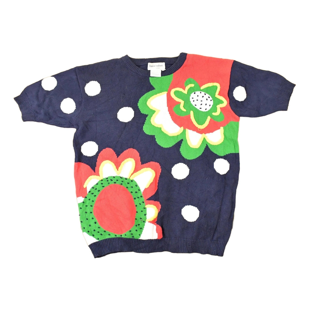 Vintage 1990s Franco Valeri Floral Embroidered Knit Crewneck Sweater Womens L