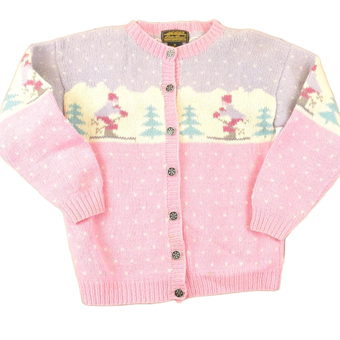 Vintage 1990s Eddie Bauer AOP Ski Wool Knit Cardigan Sweater Women's M