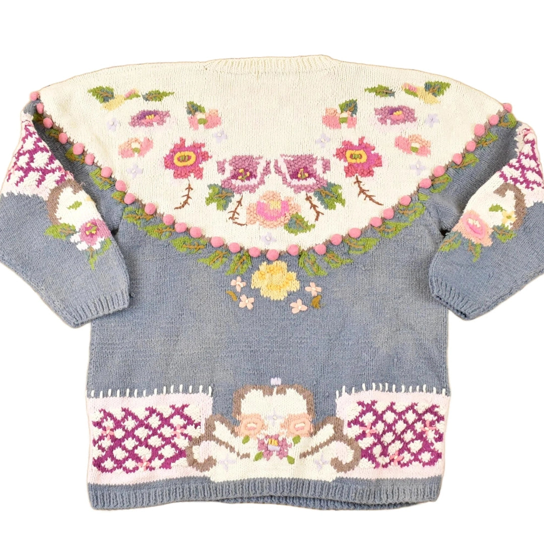 Vintage 1990s Bronte Hand Knit Floral Crewneck Sweater Womens S