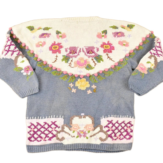 Vintage 1990s Bronte Hand Knit Floral Crewneck Sweater Womens S