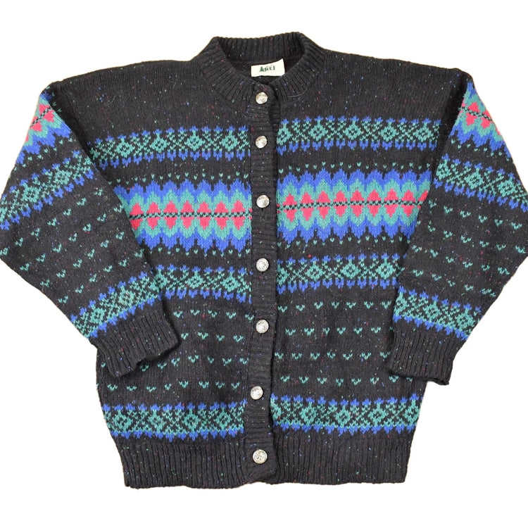 Vintage 1990s Rei Abstract Knit Cardigan Sweater Men's M