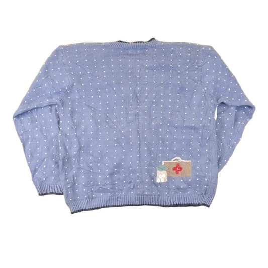 Vintage 1990s Christopher & Banks Teddy Bear Hand Embroidered Knit Cardigan Sweater Women's M