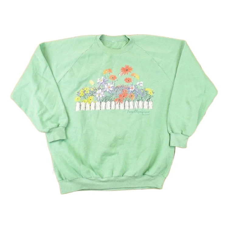Vintage 1990s Quebec Floral Graphic Print Crewneck Sweatshirt Women's L