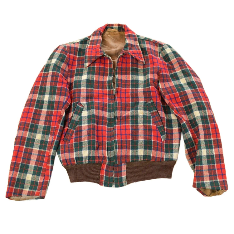 Vintage 1960s Wool Tartan Plaid Full Zip Jacket Youth Large