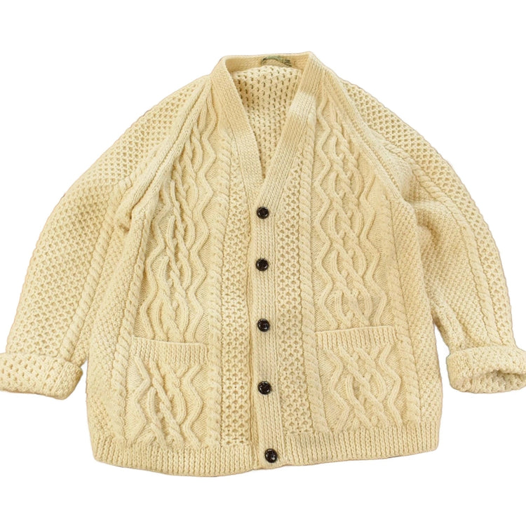 Vintage 1980s Bunratty Hand Knit Wool 3D Cable Knit Cardigan Sweater Men's Large