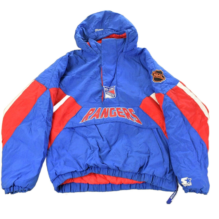 Vintage 1990s New York Rangers NHL Starter Hooded Anorak Jacket Youth XL