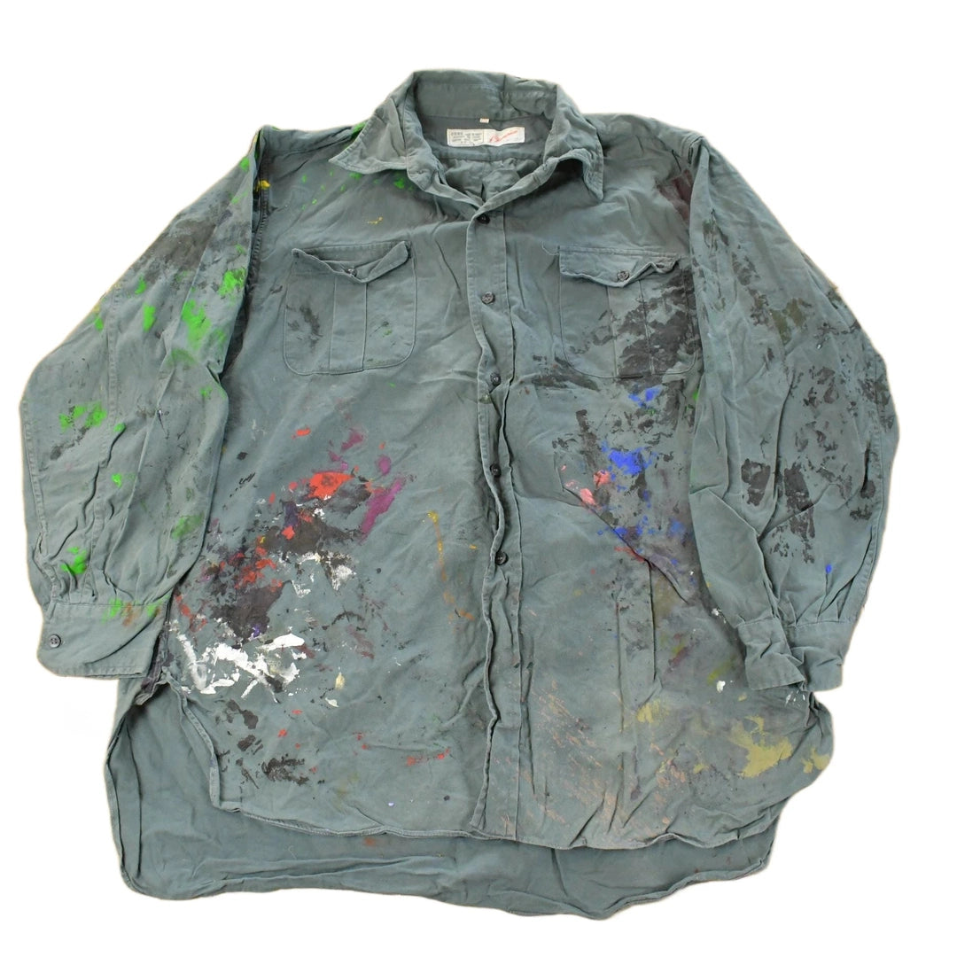 Vintage 1960s Champion Paint Splatter Button Up Shirt Men's Large