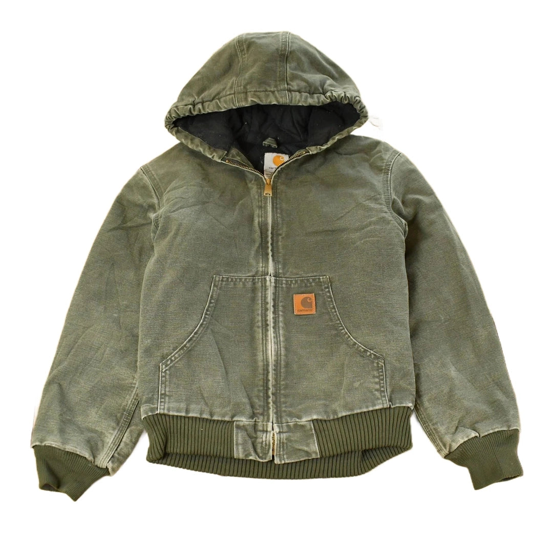 Vintage 1990s Carhartt Hooded Distressed Work Jacket Youth Large