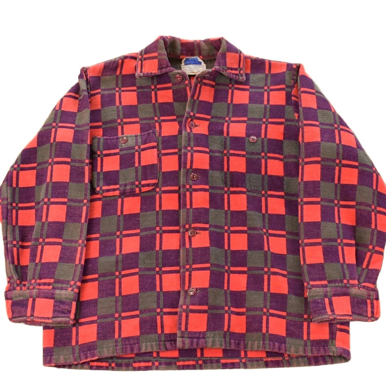 Vintage 1960s Champion Button Up Plaid Flannel Trucker Shirt Men's Small