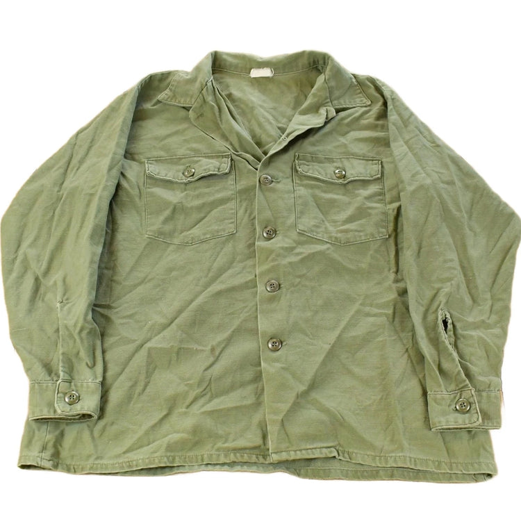 Vintage 1970s Distressed OG-107 Military Sateen Shirt Men's Large