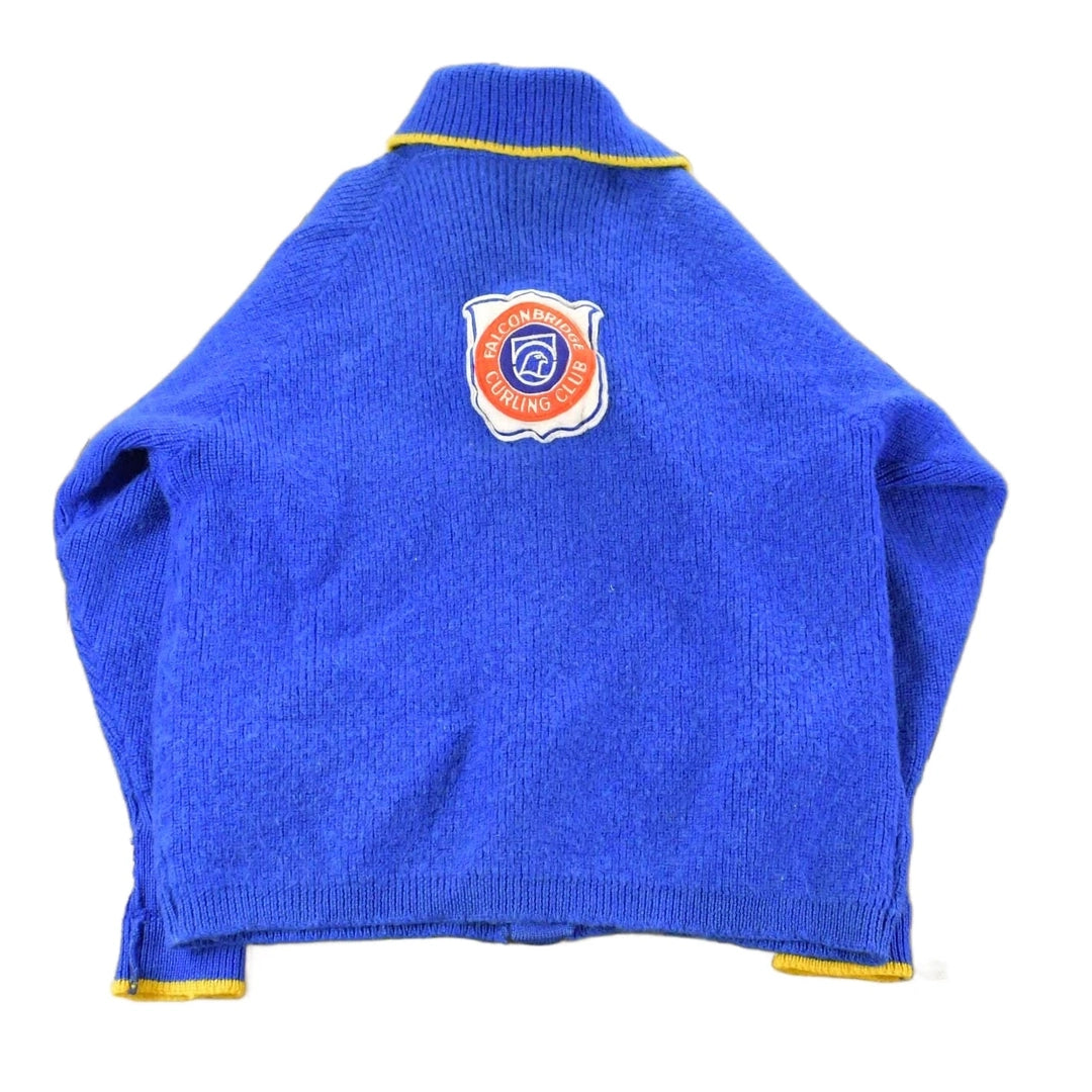 Vintage 1980s Falconbridge Curling Club Knit Cardigan Sweater Youth Large