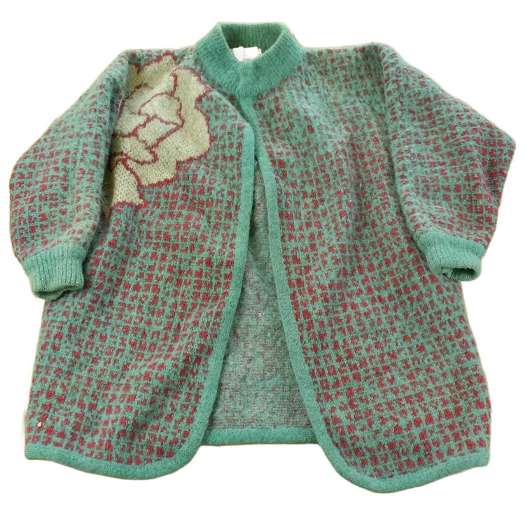 Vintage 1980s Floral Wool Mohair Knit Cardigan Sweater Women's XL