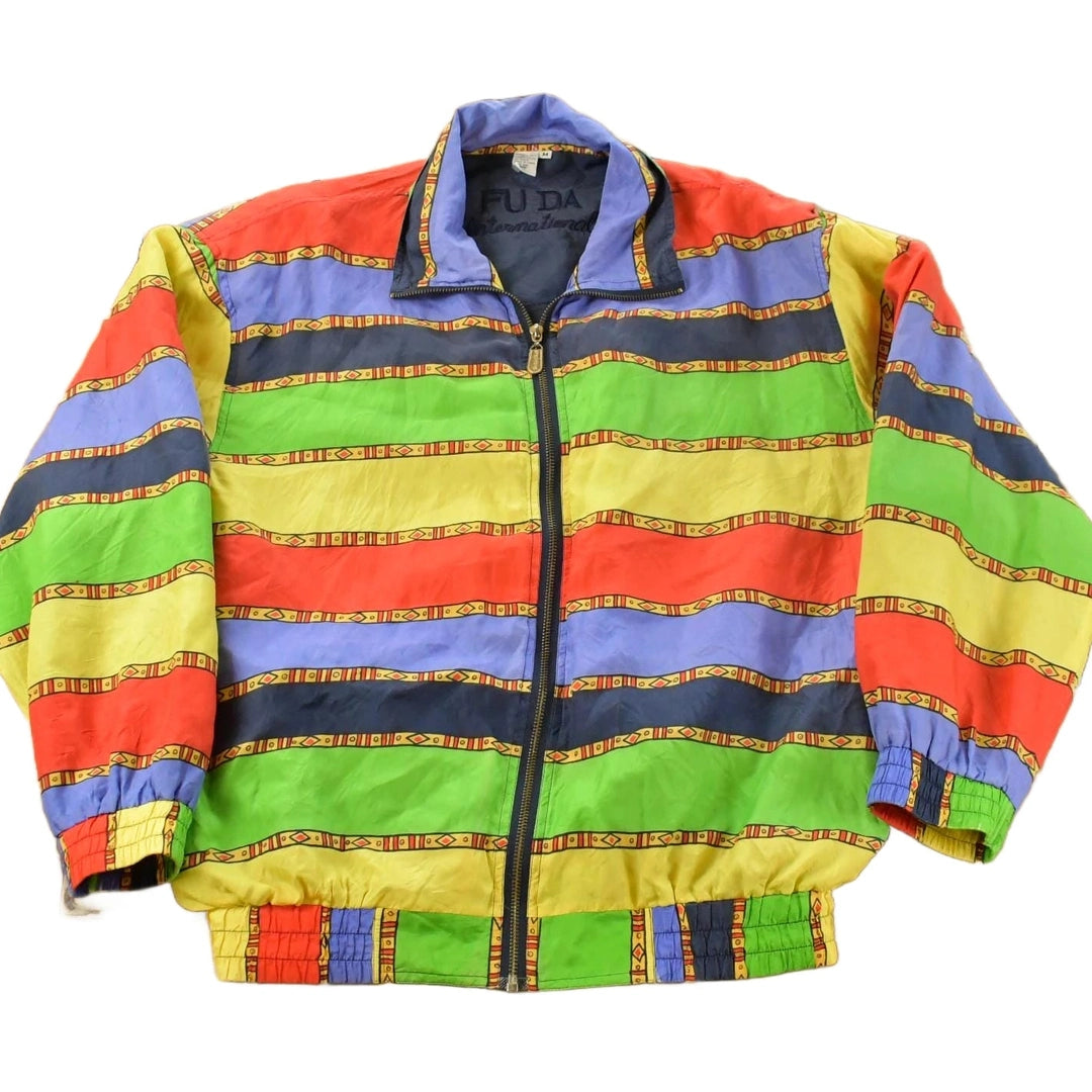 Vintage 1980s Fuda International All Over Print Silk Windbreaker Jacket Women's Medium