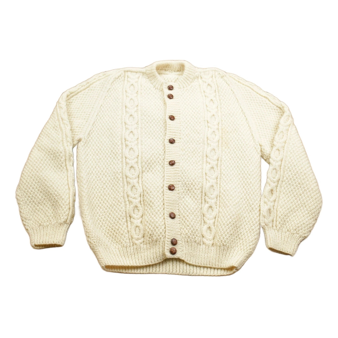 Vintage 1990s 3D Cable Knit Button Up Wool Sweater Women's M