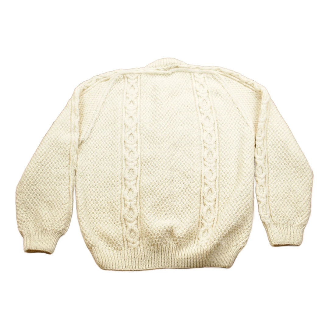 Vintage 1990s 3D Cable Knit Button Up Wool Sweater Women's M