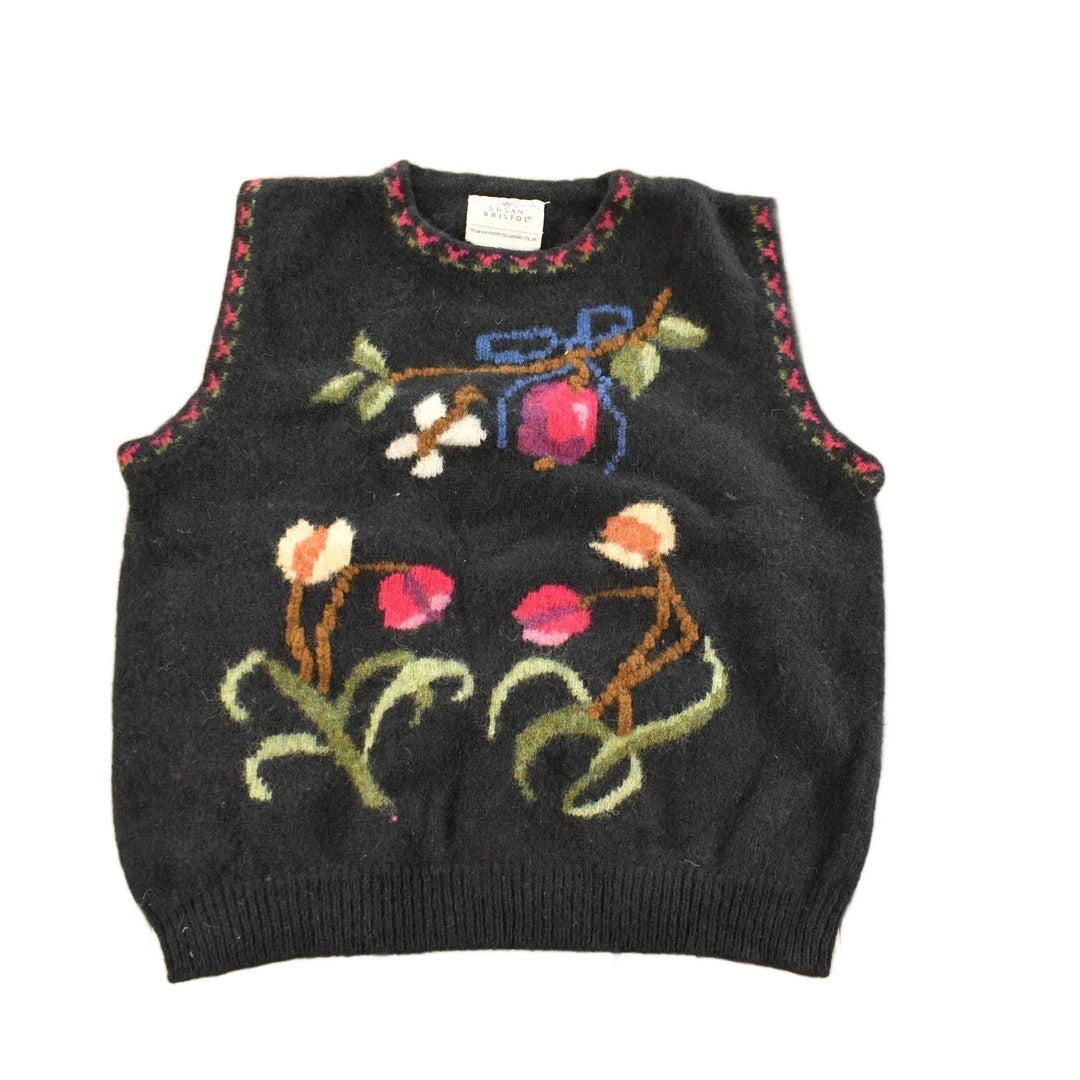 Vintage 1989 Susan Bristol Wool Knit Floral Sweater Vest Women's XS