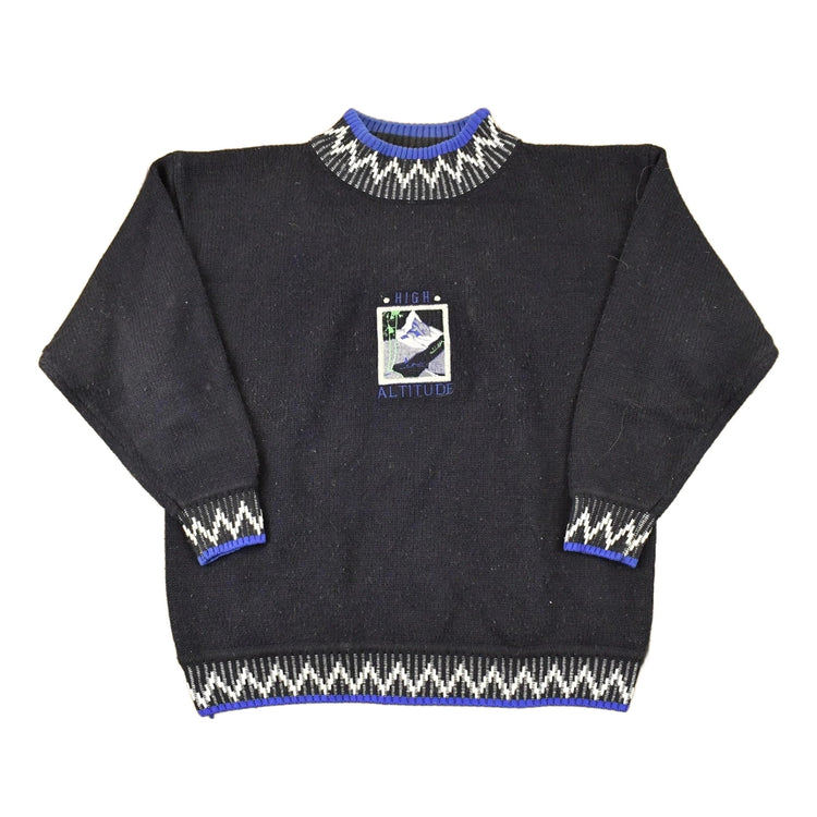 Vintage 1990s Ice Fire High Altitude Embroidered Ski Knit Crewneck Sweater Mens L
