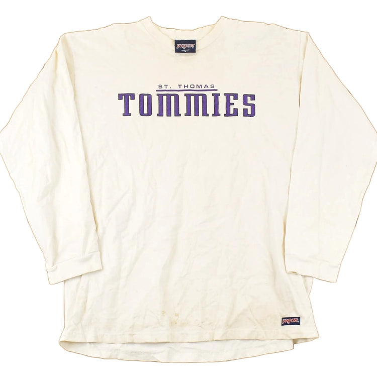 Vintage 1990s Thrashed Jansport St Thomas Tommies Graphic Print Crewneck Shirt Mens L