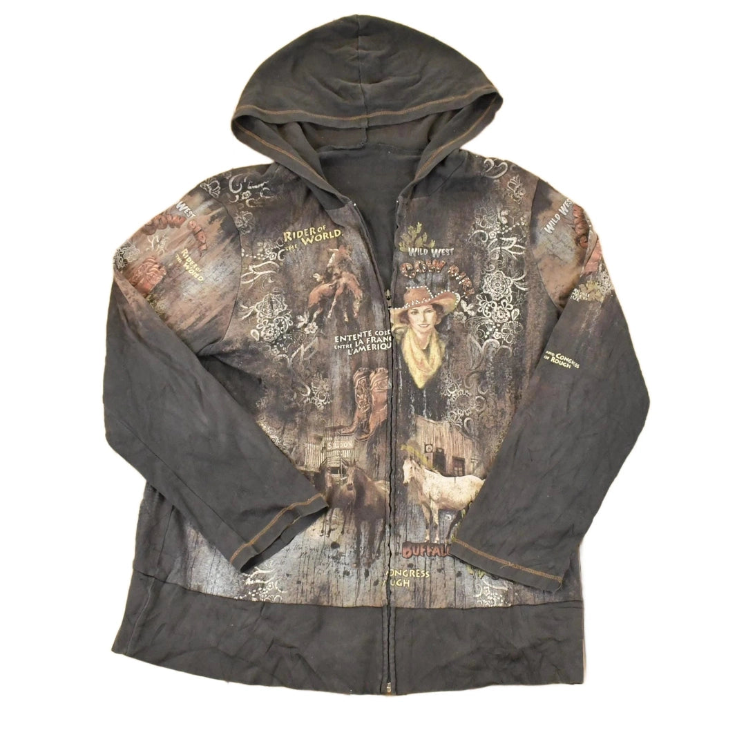 Vintage Y2K Buffalo Bill AOP Zip Up Hoodie Shirt Womens L