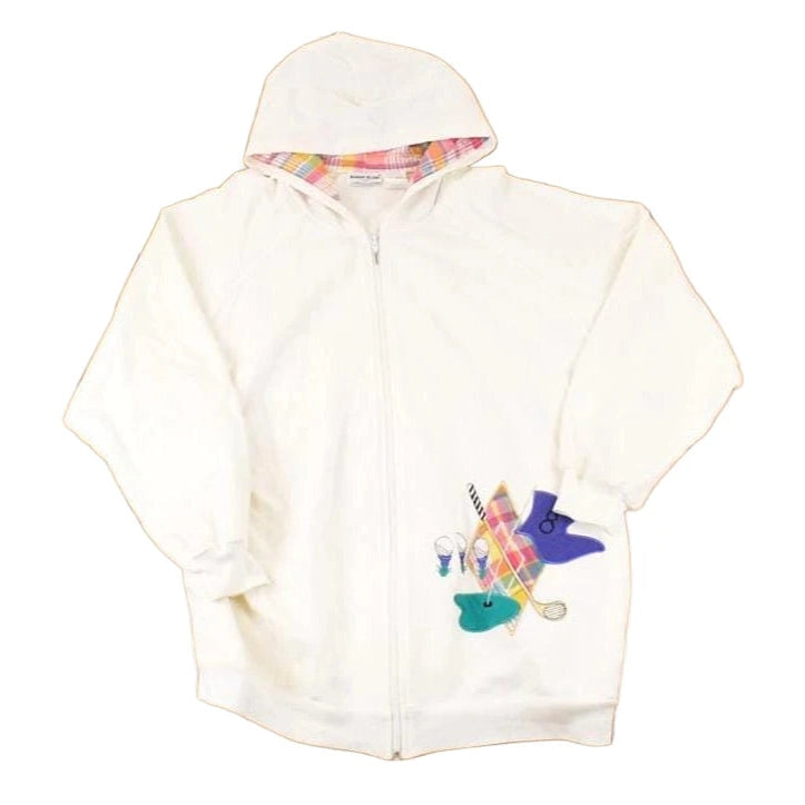 Vintage 1990s Bonnie Blain Plaid Golf Embroidered Hoodie Shirt Womens XL