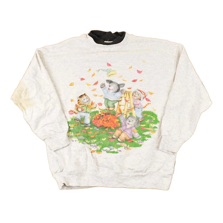 Vintage 1990s Cute Fall Cartoon Puppy Double Collar Graphic Print Crewneck Sweatshirt Womens L