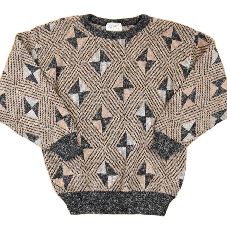 Vintage 1990s Elegant Abstract Knit Crewneck Sweater Mens M