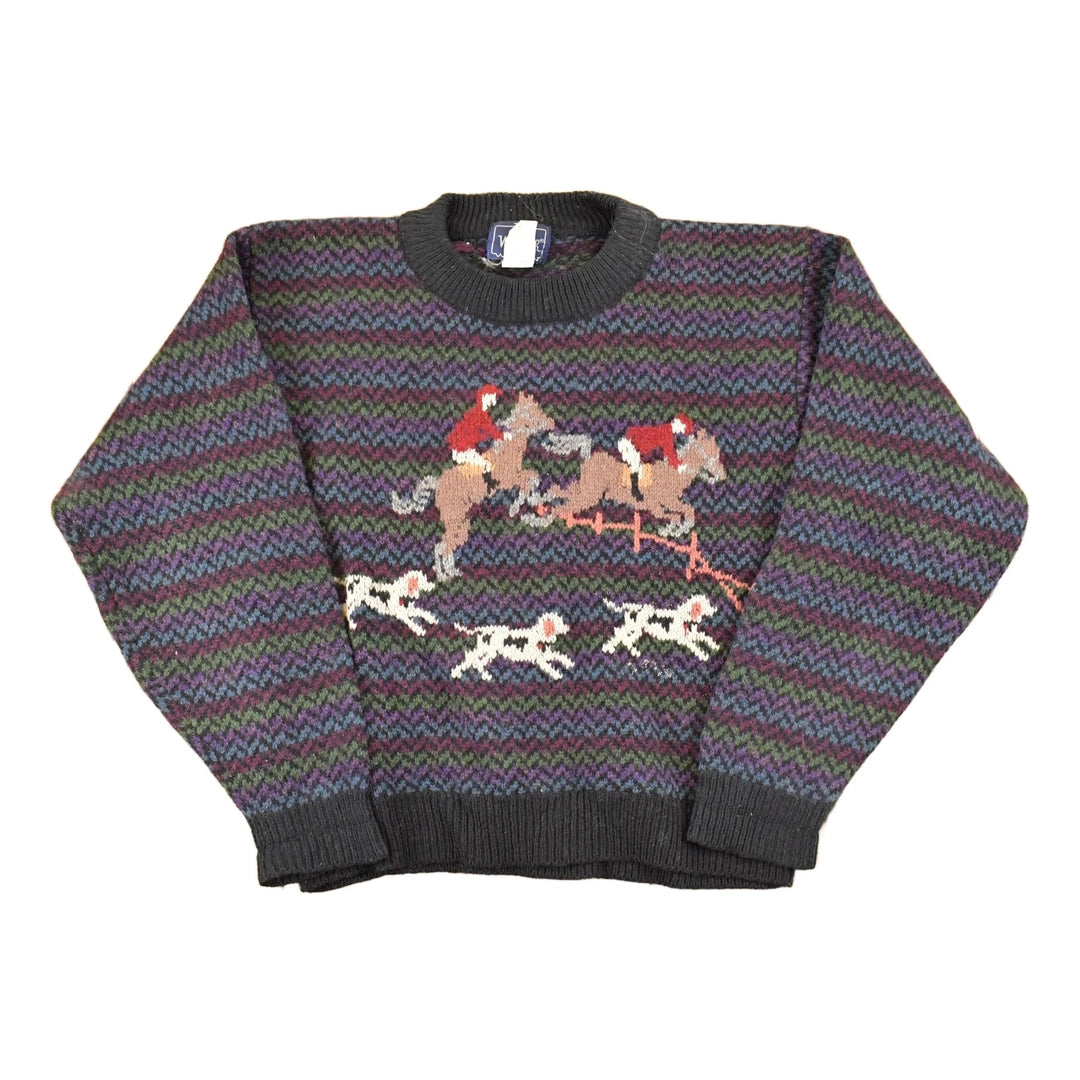 Vintage 1990s The Woolrich Women Jumping Horses Wool Knit Crewneck Sweater Women's L