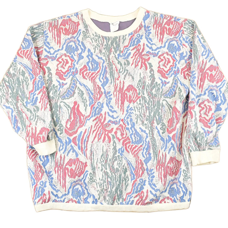 Vintage 1990s AOP Floral Knit Crewneck Sweater Women's L